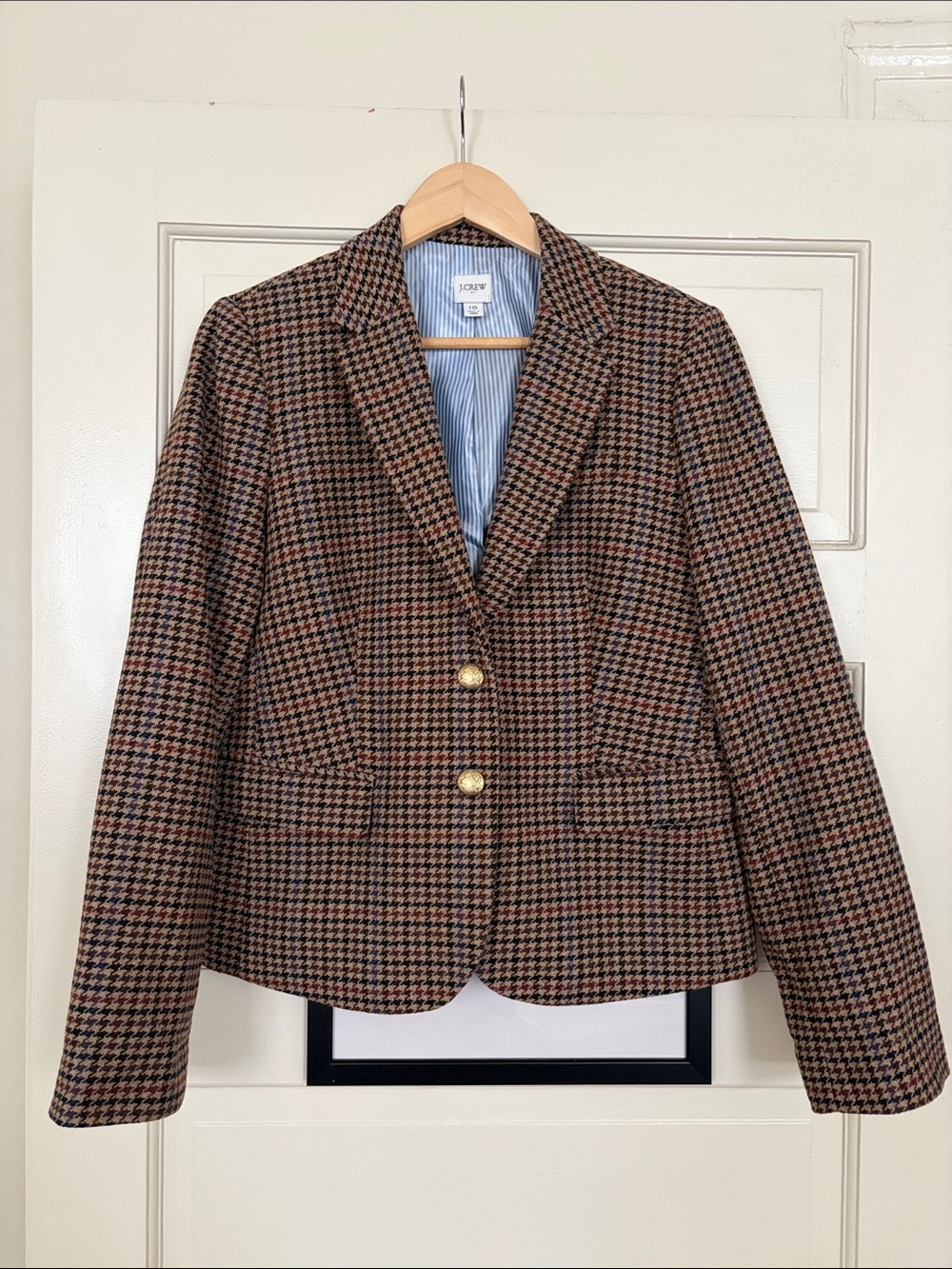J. Crew Women's Brown Houndstooth Gold-Button Blazer